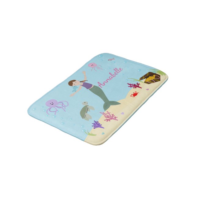 Tapis De Bain Amis personnalisés de sirène et d'océan de brune (Angle)