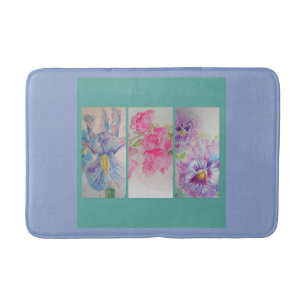 Tapis De Bain Amour Fleurs Aquarelle Turquoise Bain Mat
