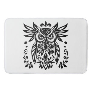 Tapis De Bain Amoureux de hiboux Bois rustique Noir Blanc Bohème