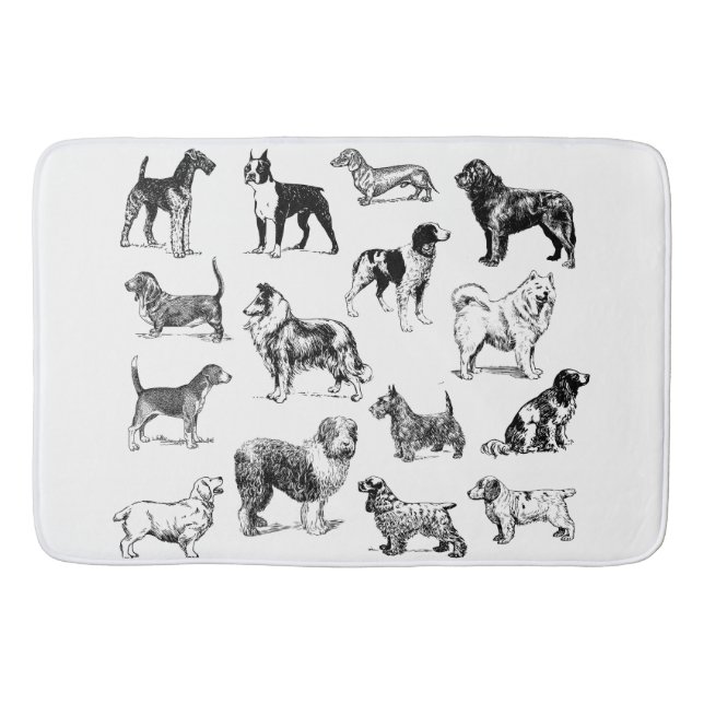 Tapis De Bain Amoureux des chiens noir et blanc (Devant)