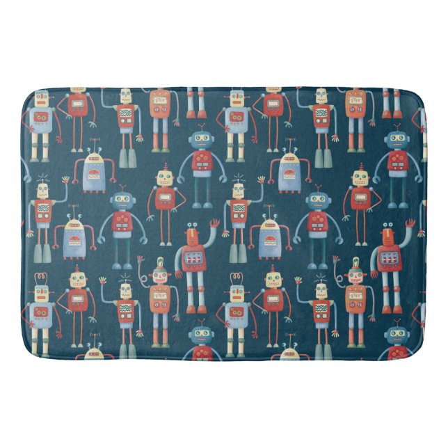 Tapis De Bain Amusant 1950s Style Rétro Robot Motif foncé (Devant)