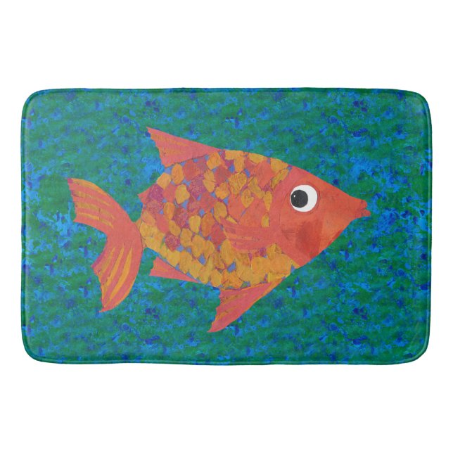 Tapis De Bain Amusant Bright Orange Jaune Cuisine Poisson sur Bl (Devant)