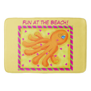 Tapis De Bain Amusement à la plage Whimsy Octopus Jaune Orange