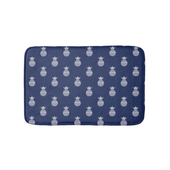 Tapis De Bain Ananas blanc sur bleu marine (Devant)