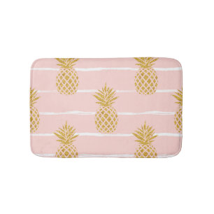Tapis De Bain Ananas en or, Arrière - plan d'été rayé.