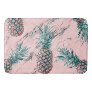 Tapis De Bain Ananas et marbre rose en tourbillon, chic tropical