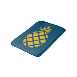 Tapis De Bain Ananas géométrique jaune sur bleu foncé