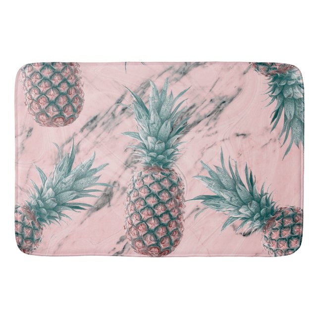 Tapis De Bain Ananas & marbre rose Swirl moderne Tropical Chic (Devant)