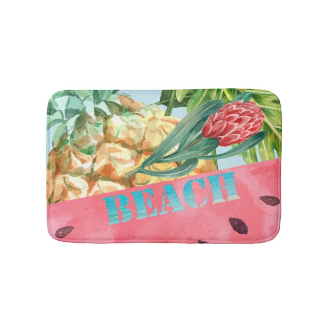 Tapis De Bain Ananas Pastèque Hibiscus Feuilles de Palmier Cool  (Devant)