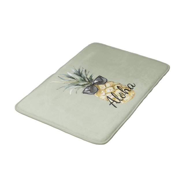 Tapis De Bain Ananas tropical vert Aloha avec lunettes de soleil (Angle)
