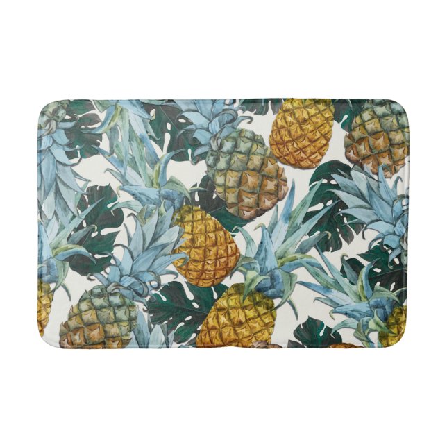 Tapis De Bain Ananas Tropicaux & Feuilles Île Exotique (Devant)