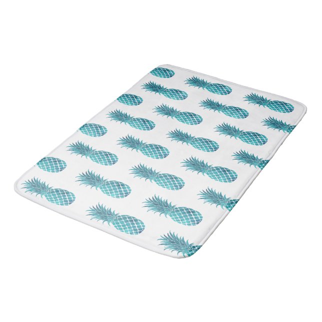 Tapis De Bain Ananas tropicaux Turquoise Aqua (Angle)
