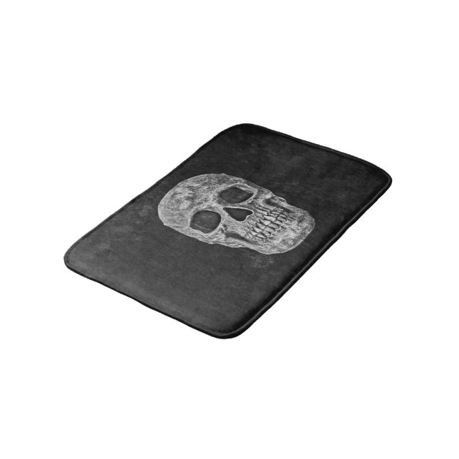 Tapis De Bain Ancien Grunge Gothique Crâne Texture Noire Et Blan (Angle)