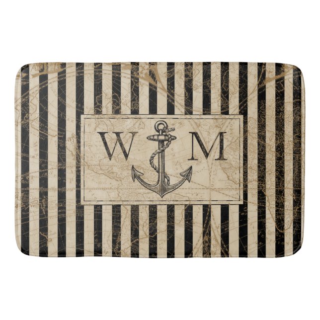 Tapis De Bain Ancien Monde Carte Ancre nautique Monogramme (Devant)