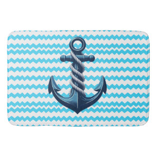 Tapis De Bain Ancrage bleu avec vagues bleues