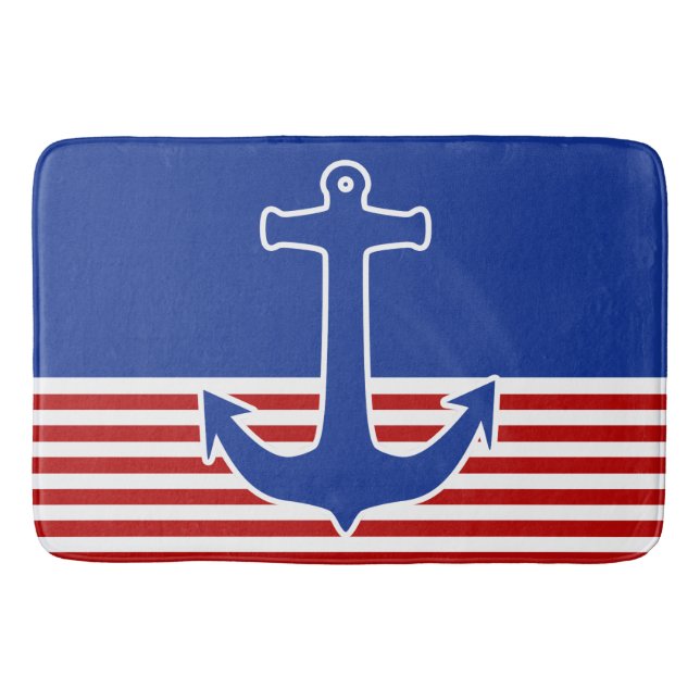 Tapis De Bain Ancre bleu / blanc Contour + vos idées (Devant)