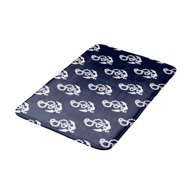 Tapis De Bain Ancre bleue marine motif nautique Mat (Angle)
