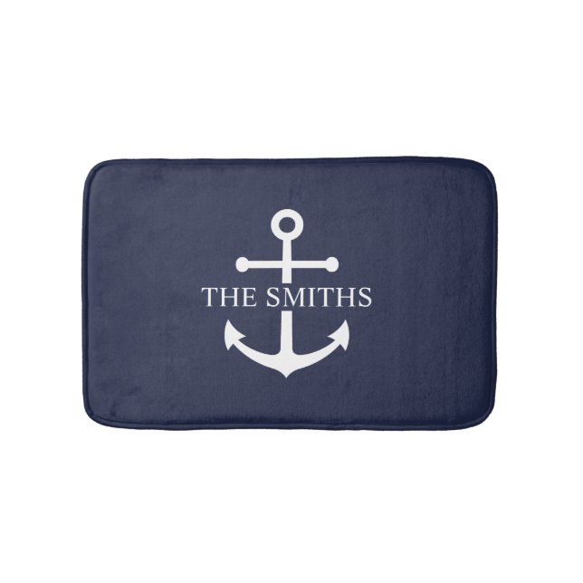 Tapis De Bain Ancre bleue marine Nom de famille personnalisé (Devant)