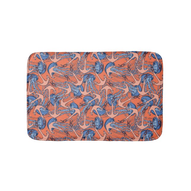 Tapis De Bain Ancre Et Motif De Méduses (Devant)
