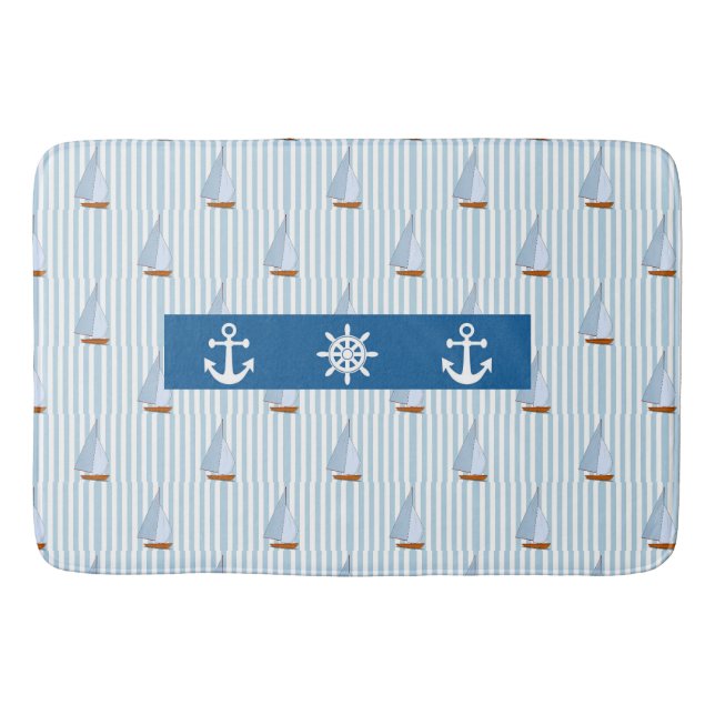 Tapis De Bain Ancre nautique Bleu blanc Arrière - plan (Devant)