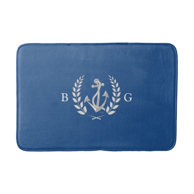 Tapis De Bain Ancre nautique, Laurel Wreath Monogramme Bath Mats (Devant)