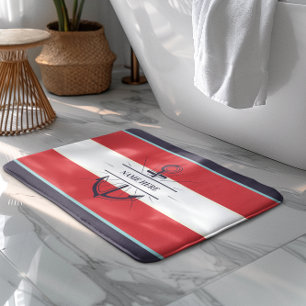 Tapis De Bain Ancre nautique Marine Bleu Rouge Blanc