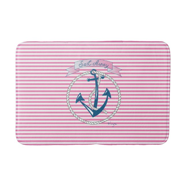Tapis De Bain Ancre Nautique "Sail Away", Corde, Stripes (Devant)