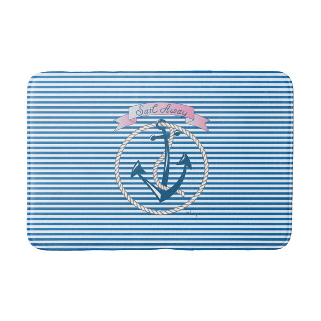 Tapis De Bain Ancre Nautique "Sail Away", Corde, Stripes, Modern (Devant)