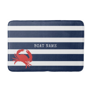 Tapis De Bain Ancre rayures bleu marine Bateau nom crabe rouge