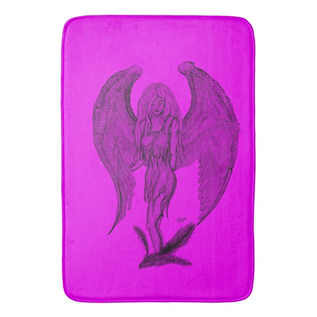 Tapis De Bain Angel, Crayon Art, noir et rose design (devant Vertical)
