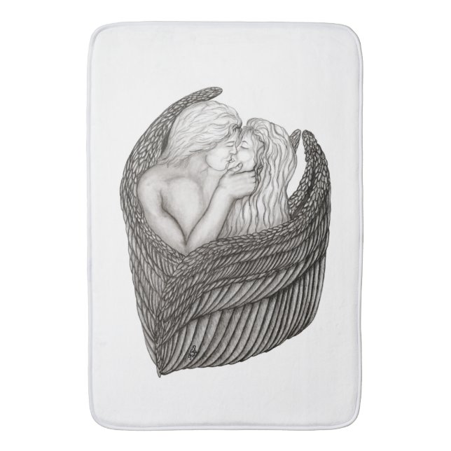Tapis De Bain Angels Kissing, noir et blanc Design (devant Vertical)