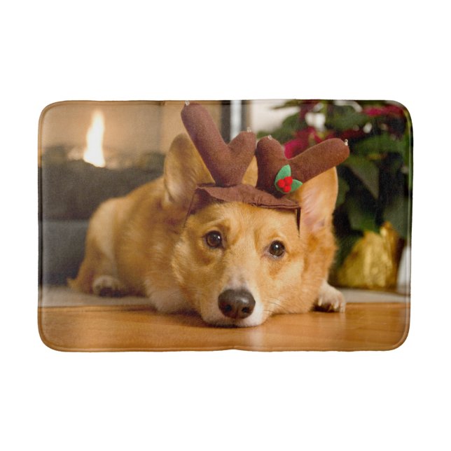 Tapis De Bain Animaux de bébés cutest | Corgi Christmas Reindeer (Devant)