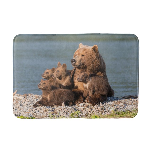 Tapis De Bain Animaux de bébés cutest | Mère Ours & Cubs (Devant)