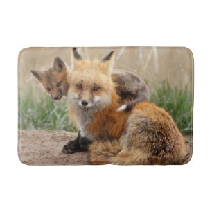 Tapis De Bain Animaux de bébés cutest   Renard rouge et bébé