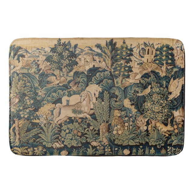 Tapis De Bain ANIMAUX D'IMAGINAIRE, CHEVAUX, BOIS Bleu Vert Flor (Devant)