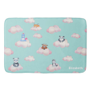 Tapis De Bain Animaux mignons Sur Les Nuages Monogramme