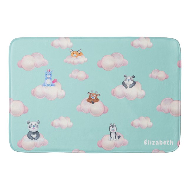 Tapis De Bain Animaux mignons Sur Les Nuages Monogramme (Devant)