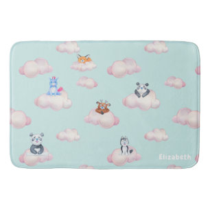 Tapis De Bain Animaux mignons Sur Les Nuages Monogramme