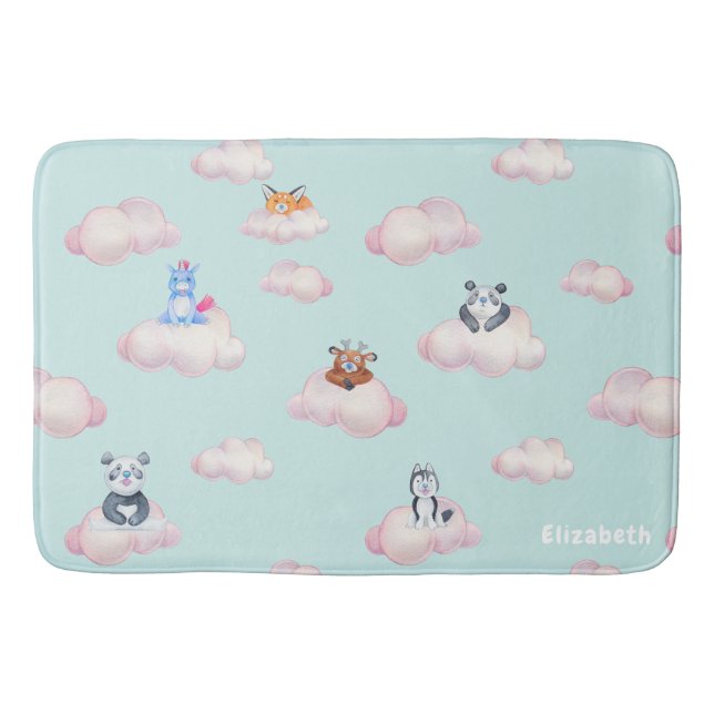 Tapis De Bain Animaux mignons Sur Les Nuages Monogramme (Devant)