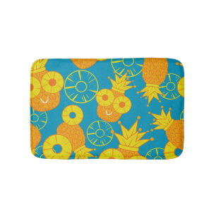 Tapis De Bain Anneaux d'ananas : Caricature de Doodle Vintage.