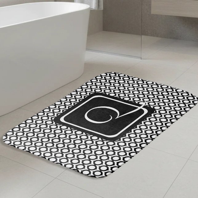 Tapis De Bain Anneaux entrelacés noir blanc modernes monogramme (Créateur téléchargé)