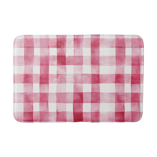 Tapis De Bain Anniversaire Rayures Ecossaises Rose Blanc (Devant)