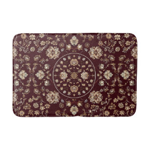 Tapis De Bain Antique Vintage Oriental Gold Maroon Perse Rug