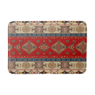 Tapis De Bain Antique Vintage Rouge Bleu Kilim Turque