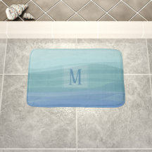 Aqua Blue Aquarelle Waves Monogramme Mat de bain