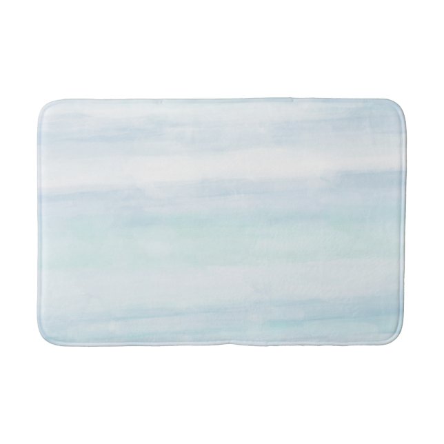 Tapis De Bain Aqua Blue Mint White Aquarelle rayures (Devant)