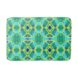 Tapis De Bain Aqua, Cobalt Blue et Yellow Tie Dye Motif