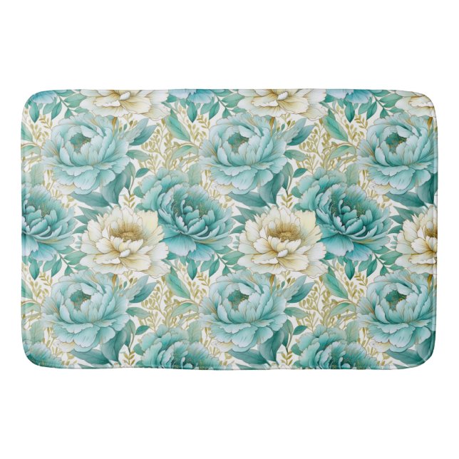 Tapis De Bain Aqua Mint Blanc Floral (Devant)