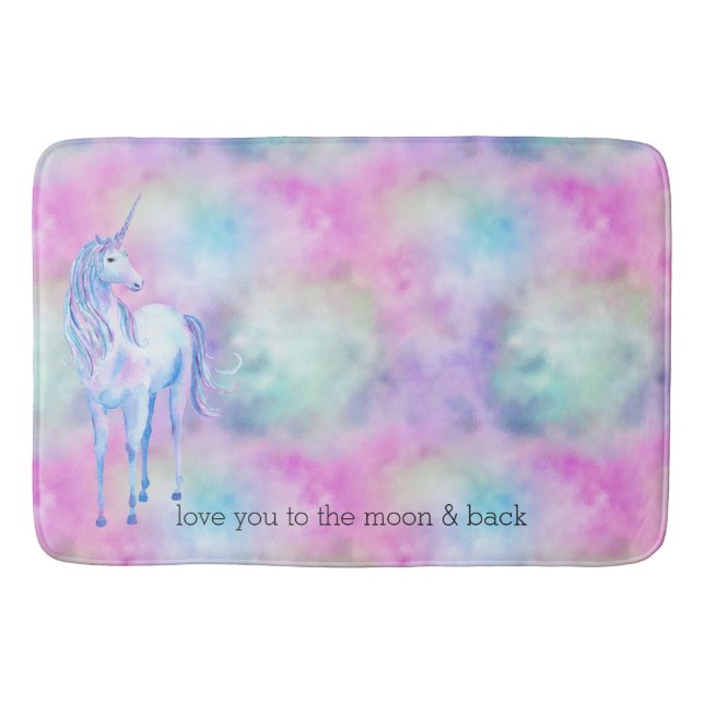 Tapis De Bain Aqua rose violet blanc Unicorne étincelle (Devant)