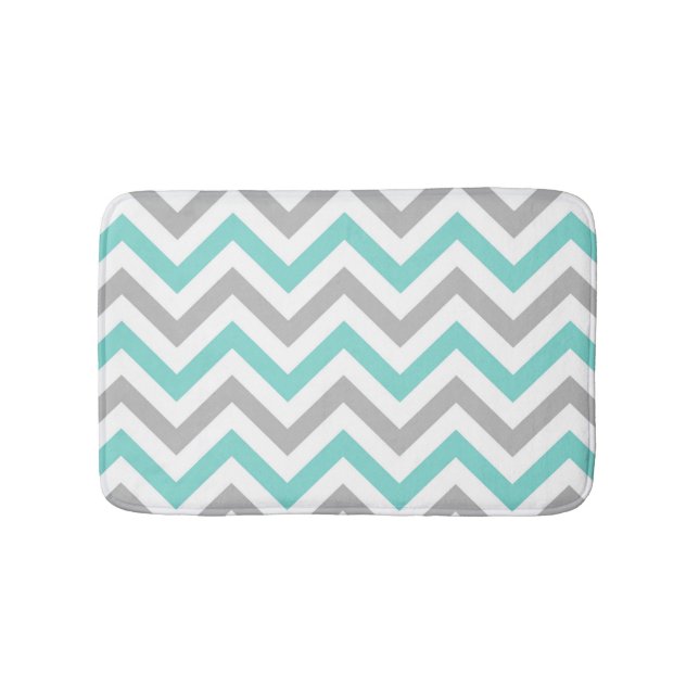 Tapis De Bain Aqua Turquoise Grey Wht LG Chevron ZigZag Motif (Devant)
